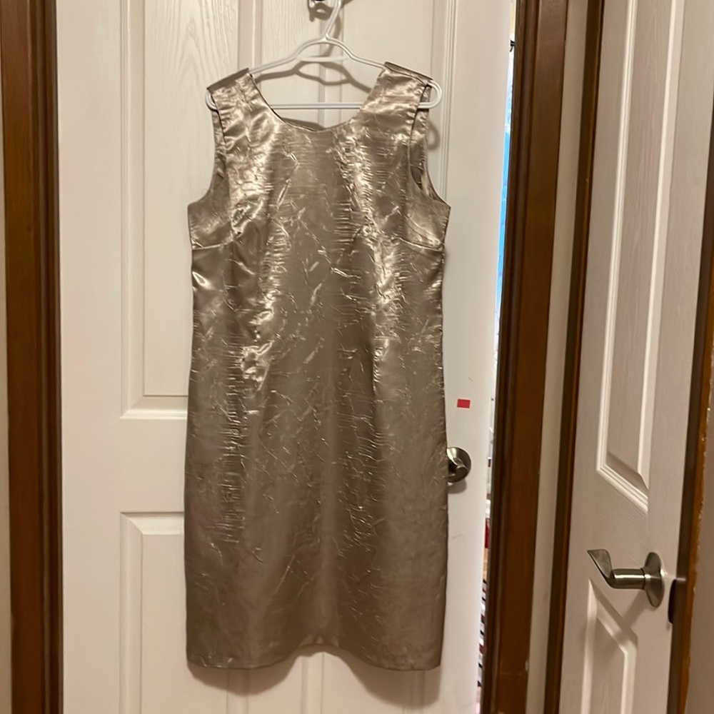 Gold dress back zip. No pockets, lined